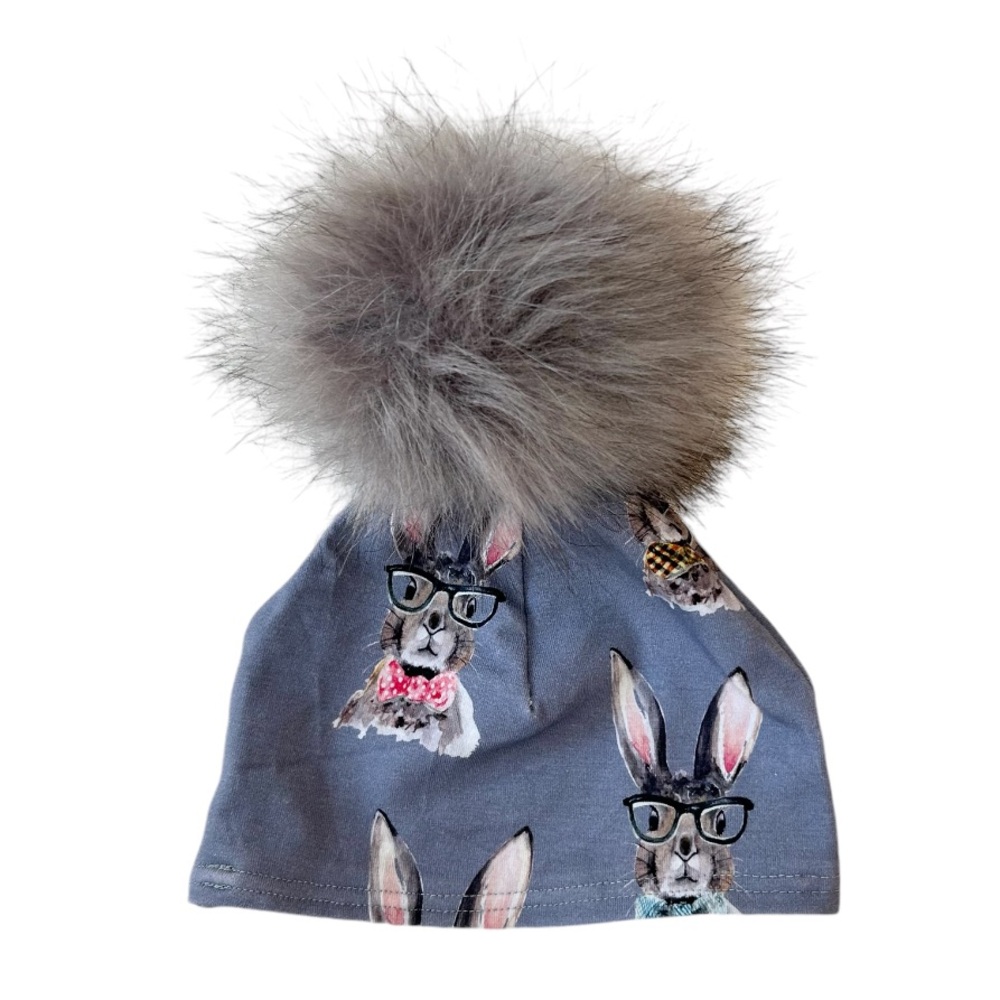 Bunny Infant Beanie Toque with Faux Fur Pom Pom